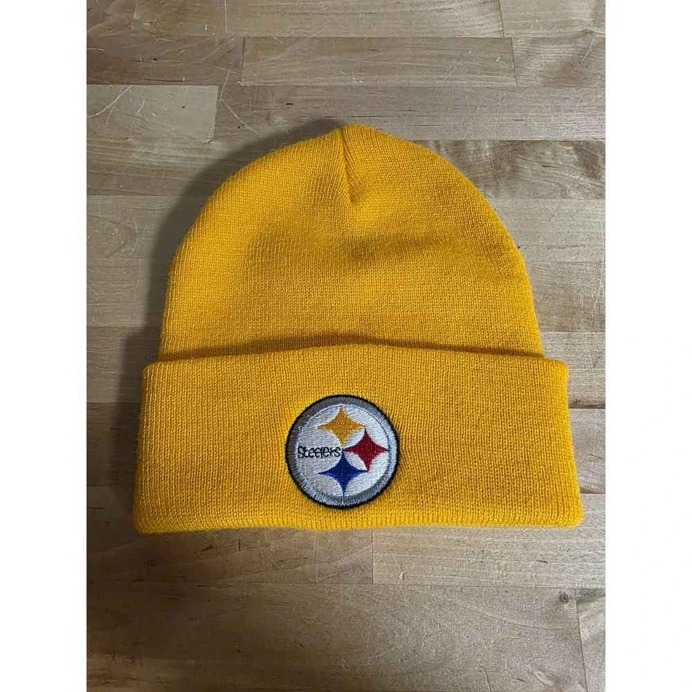 Pittsburgh Steelers Logo Beanie Knit Hat Skull Cap Yellow NFL Football